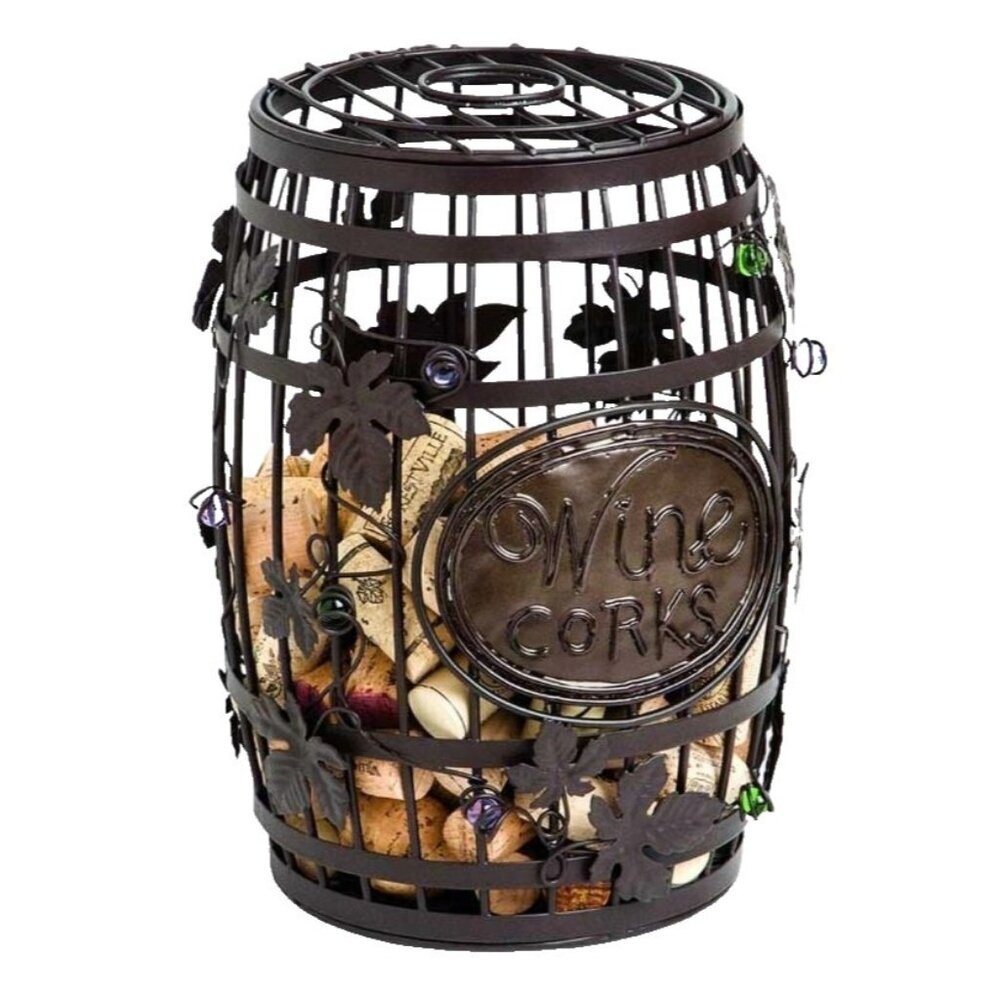 The Original Wine Cork Holder Barrel Cage By Epic Aged Bronz Color Glass Accents